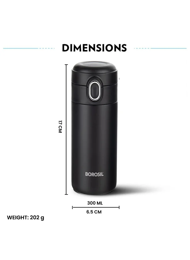 BOROSIL Vaccum Traveller Mug, Black 300Ml