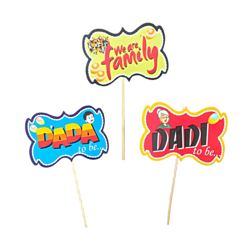 FI - FLICK IN 18 pcs Baby Shower Props for Photoshoot Indian Family Photo Booth Party Props Decorations Sticks Attached Babyshower Photography Hindi English Props (Pack of 18, Multicolor) - Image 4