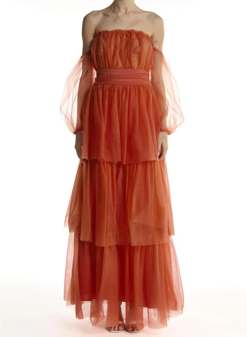 ترو ديكادينس Soft Rust Bardot Tiered Maxi-Dress