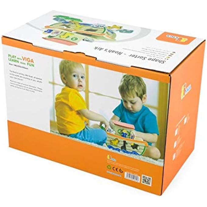 VIGA WOODEN NOAH'S ARK BIBLE STORY ANIMAL SHAPE SORTER TOY FOR KIDS AGES 2+ YEAR, MULTICOLOR, 51625 - Image 4