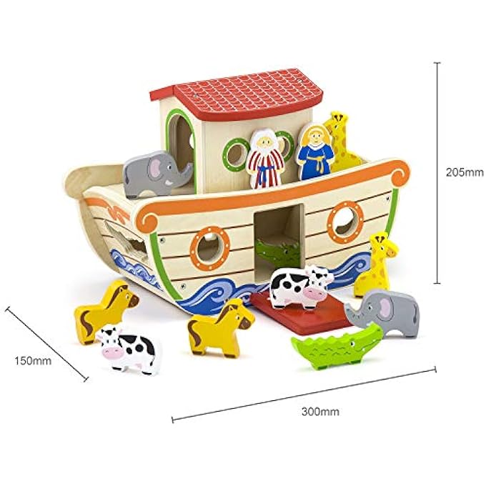 VIGA WOODEN NOAH'S ARK BIBLE STORY ANIMAL SHAPE SORTER TOY FOR KIDS AGES 2+ YEAR, MULTICOLOR, 51625 - Image 3