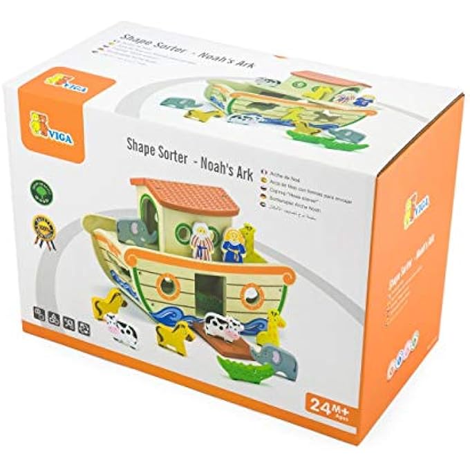 VIGA WOODEN NOAH'S ARK BIBLE STORY ANIMAL SHAPE SORTER TOY FOR KIDS AGES 2+ YEAR, MULTICOLOR, 51625 - Image 5