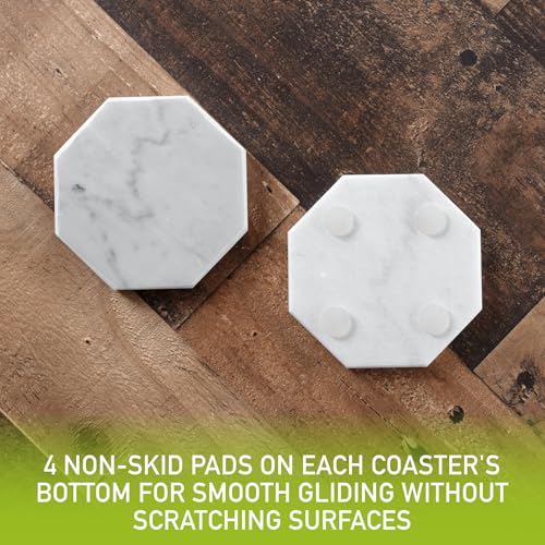 DECO White Carrara Marble Coasters (Set of 5)- Durable, Thick Coasters w Coaster Holder for Easy Storage - Protects Any Table Type & Fits Any Mug, Drinking Glass, Barware -Great Housewarming & Wedding Gift - Image 5