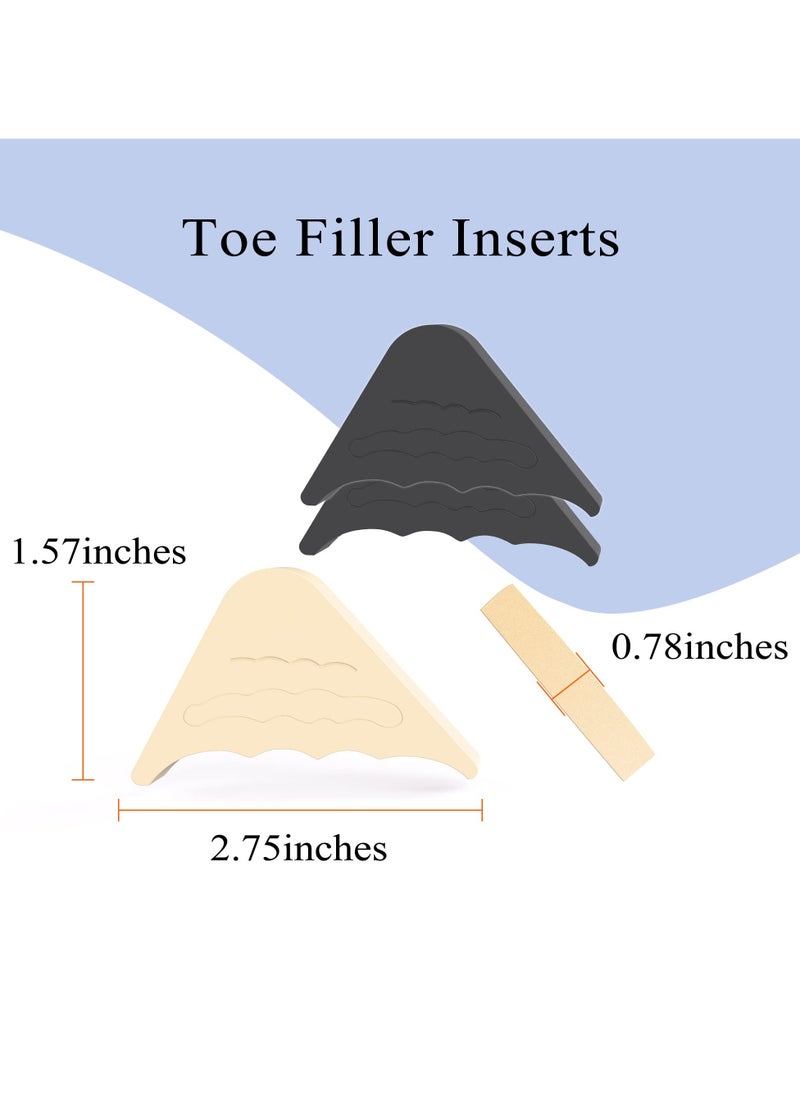 4 Pairs Soft Sponge Adjustable Toe Filler, Reusable Toe Plug for Men and Women Too Big Shoes (2 Black+2 Beige)