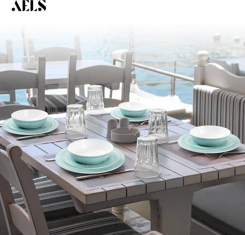 AELS Melamine Dinnerware Set of 12 Pcs Dinner Dishes Set for Indoor and Outdoor Use Melamine Plates and Bowls Set for 4 Dishwasher Safe Lightweight Unbreakable BPA Free Green - Image 5