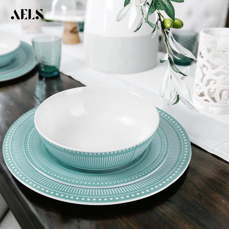 AELS Melamine Dinnerware Set of 12 Pcs Dinner Dishes Set for Indoor and Outdoor Use Melamine Plates and Bowls Set for 4 Dishwasher Safe Lightweight Unbreakable BPA Free Green - Image 4