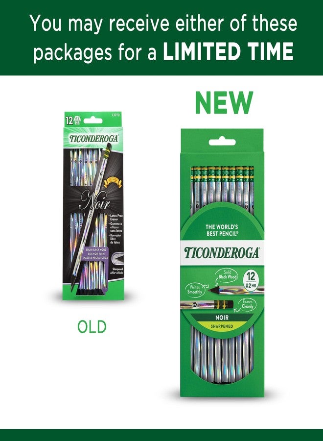 Dixon Ticonderoga Noir Wood-Cased Pencils, Pre-Sharpened, #2 HB, Holographic (Pack of 6, 72 Count Total) - Image 2