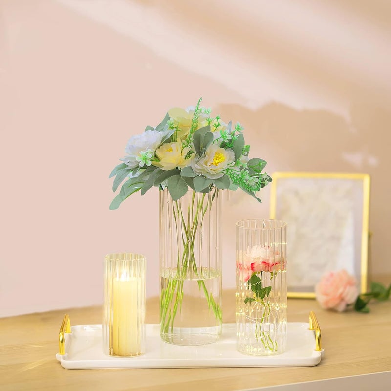 Hewory Glass Cylinder Ribbed Vases Set of 6, Tall Clear Vase for Centerpieces, Hurricane Candle Holders for Pillar or Floating Candles, Round Vases for Wedding Anniversary Events Home Table Decor - Image 5
