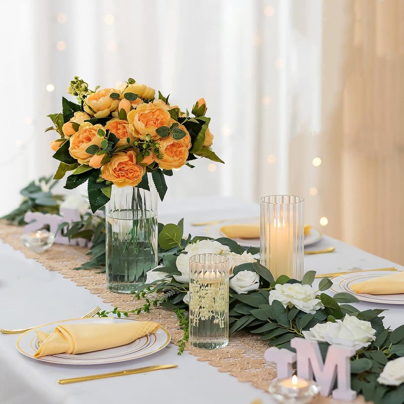 Hewory Glass Cylinder Ribbed Vases Set of 6, Tall Clear Vase for Centerpieces, Hurricane Candle Holders for Pillar or Floating Candles, Round Vases for Wedding Anniversary Events Home Table Decor - Image 3
