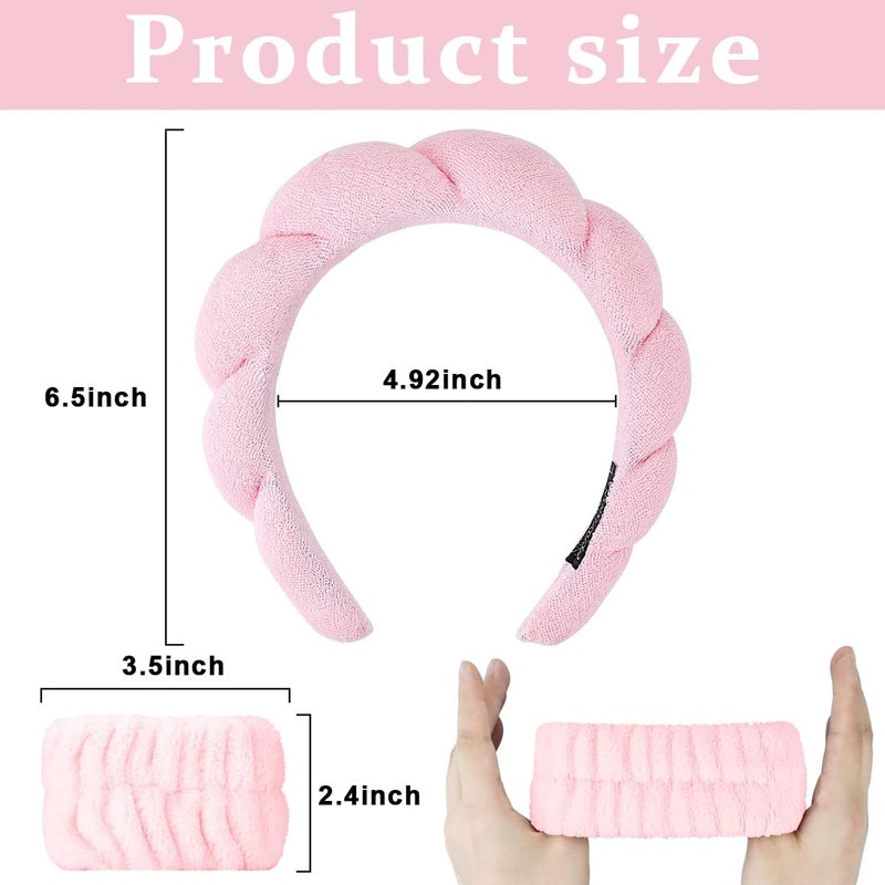 M'AYCREATE MAYCREATE® Spa Headband Wristband for Women Girls Face Washing, Facial Skincare Headband Sunflower Sponge Makeup Hairband Wrist Washband Combo Set - Pink - Image 2