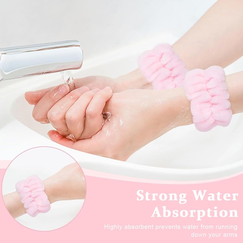 M'AYCREATE MAYCREATE® Spa Headband Wristband for Women Girls Face Washing, Facial Skincare Headband Sunflower Sponge Makeup Hairband Wrist Washband Combo Set - Pink - Image 4