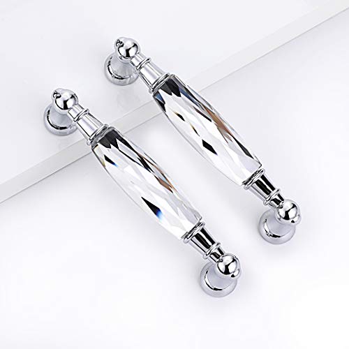 JUXYES Pack of 2 Crystal Cabinet Handles Pulls, Chrome Silver Glass Handle Decorative Drawer Pulls Modern Cupboard Door Handle Knobs for Dresser Drawer Cabinet Closet (3.75") - Image 4