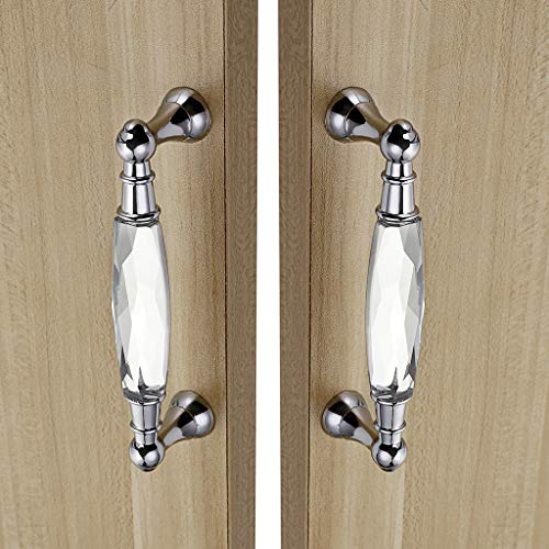 JUXYES Pack of 2 Crystal Cabinet Handles Pulls, Chrome Silver Glass Handle Decorative Drawer Pulls Modern Cupboard Door Handle Knobs for Dresser Drawer Cabinet Closet (3.75") - Image 5