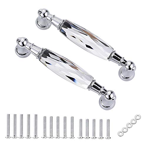JUXYES Pack of 2 Crystal Cabinet Handles Pulls, Chrome Silver Glass Handle Decorative Drawer Pulls Modern Cupboard Door Handle Knobs for Dresser Drawer Cabinet Closet (3.75") - Image 1