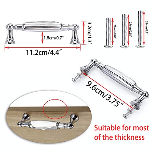 JUXYES Pack of 2 Crystal Cabinet Handles Pulls, Chrome Silver Glass Handle Decorative Drawer Pulls Modern Cupboard Door Handle Knobs for Dresser Drawer Cabinet Closet (3.75") - Image 3