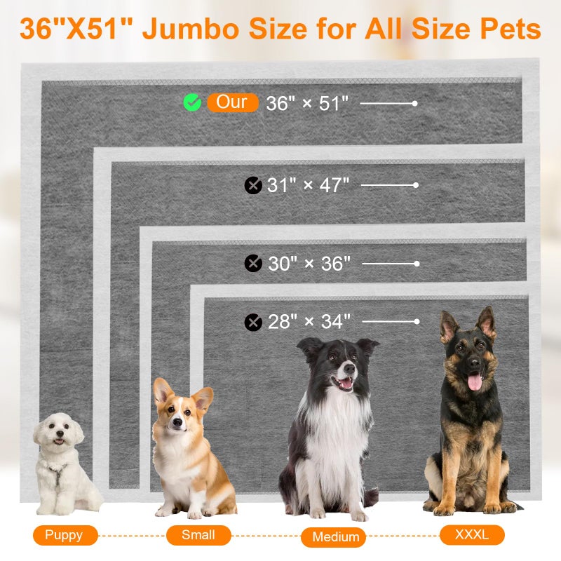 SUPRONLOVE Charcoal Puppy Pads 36"Ã—51", Ultra-Large Carbon Pee Pads for Dogs, Odor-Control Puppy Pads, 6-Layer Dog Training Pads, Ultra-Absorbent & Quick-Dry Black Dog Pads 40 Count - Image 2