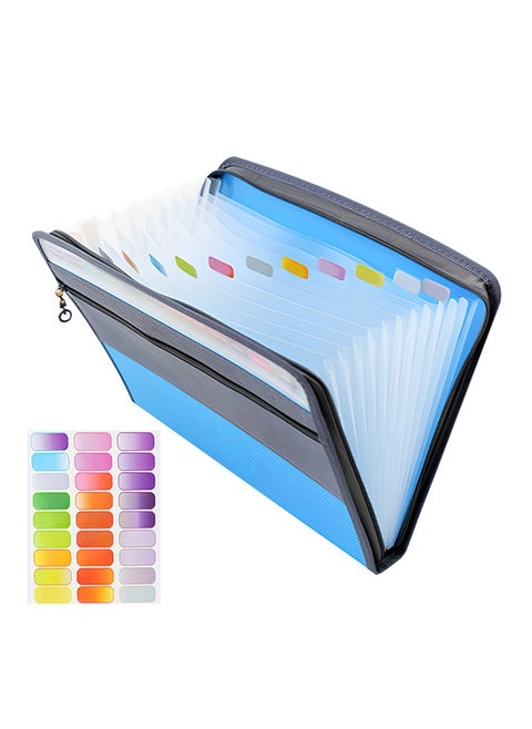 Expanding File Folder, 13 Pockets Document Organizer with Zipper, A4 Letter Size Portable Accordion Expanding File Folders with 27pcs Multicolor Labels for Home Office School Supplies