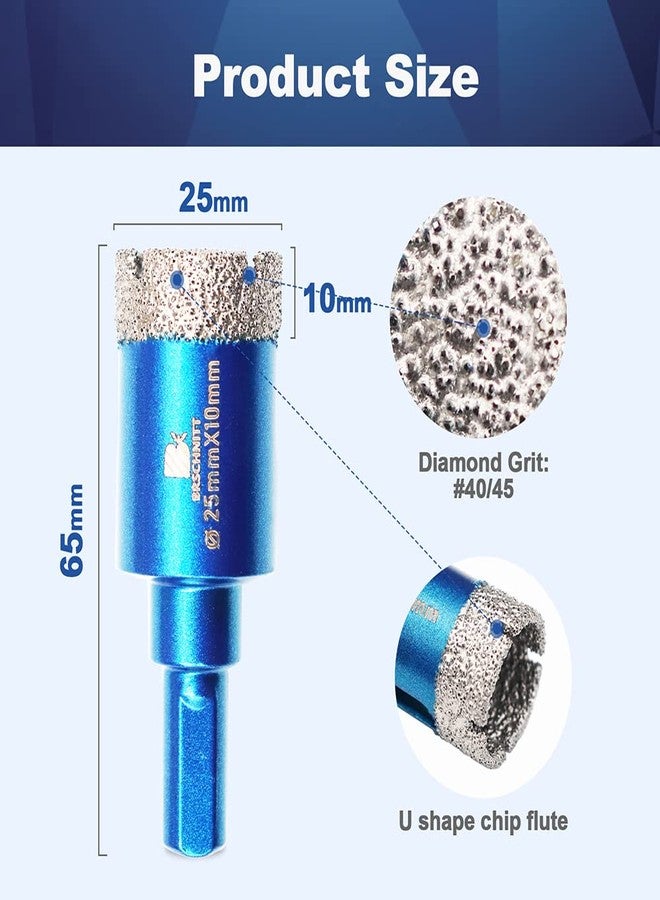 BRSCHNITT Dry Diamond Core Drill Bit Set,BRSCHNITT 2pcs 1 Inch (25 mm) Diamond Hole Saw Core Drill Bit with Triangle Shank for Porcelain Tile Ceramic Stone Granite Marble（1 pack/2pcs） - Image 3