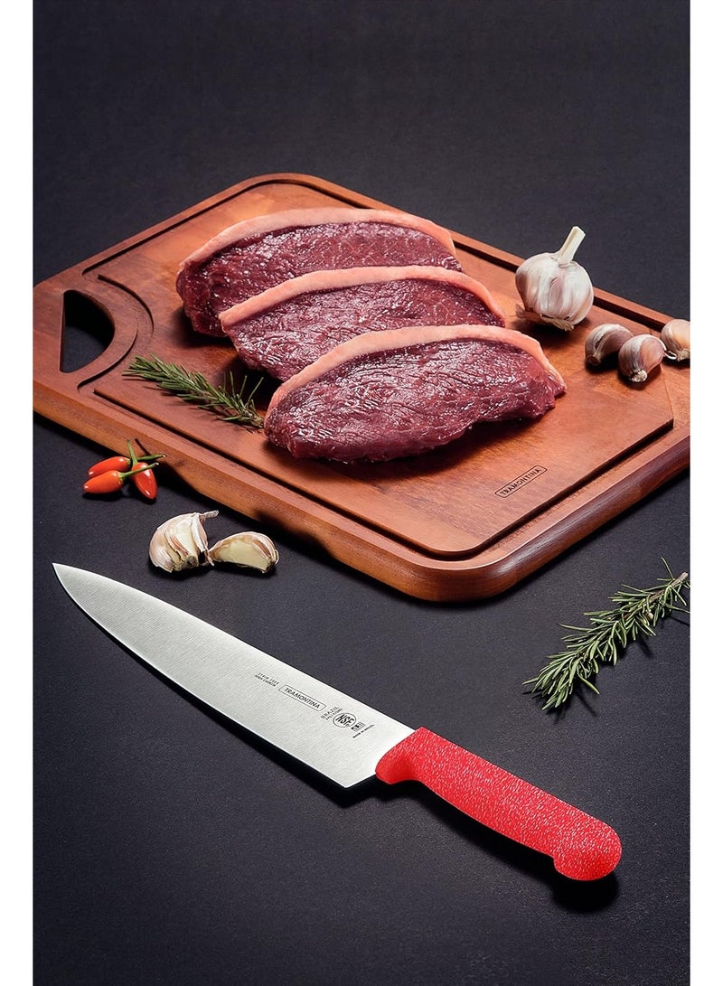 ترامونتينا سكين ترامونتينا الاحترافية للحوم مقاس 8 بوصات بشفرة من الفولاذ المقاوم للصدأ ومقبض من البولي بروبيلين الأحمر مع حماية مضادة للميكروبات - Image 1