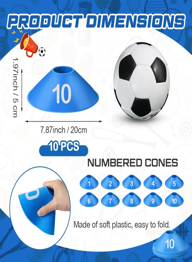 Relaxgiant 10 Pcs Numbered Sports Disc Cones 1-10 Soccer Cones with Mesh Carry Bag Flexible Agility Cones Soft Field Cones for Gym PE Classes School Activities Games, Sports Training Equipment (Blue) - Image 2