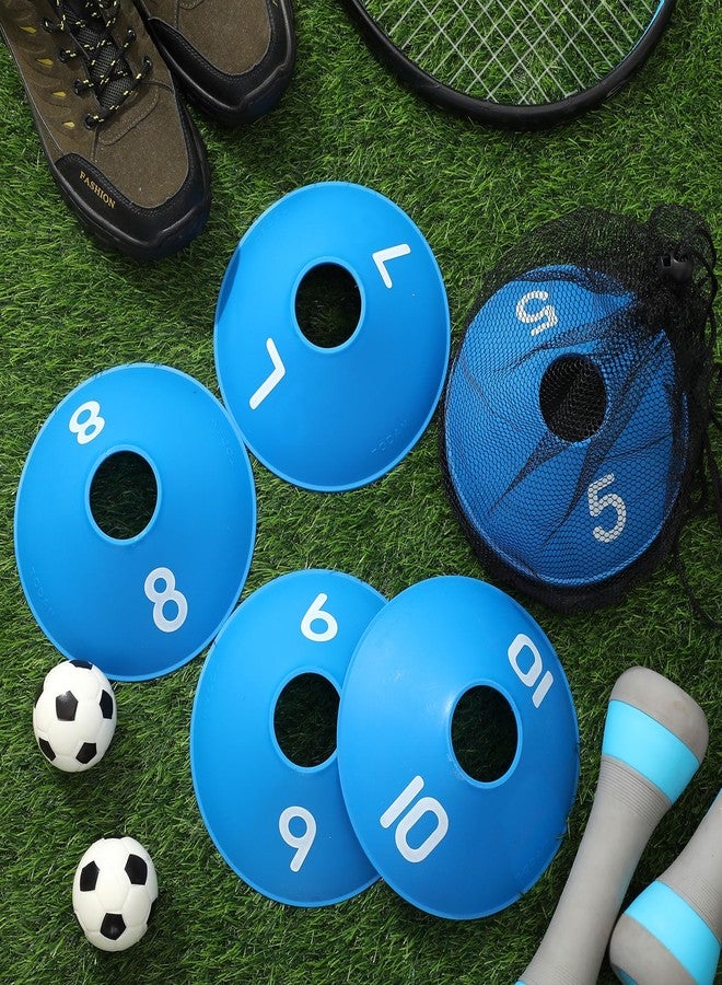 Relaxgiant 10 Pcs Numbered Sports Disc Cones 1-10 Soccer Cones with Mesh Carry Bag Flexible Agility Cones Soft Field Cones for Gym PE Classes School Activities Games, Sports Training Equipment (Blue) - Image 5