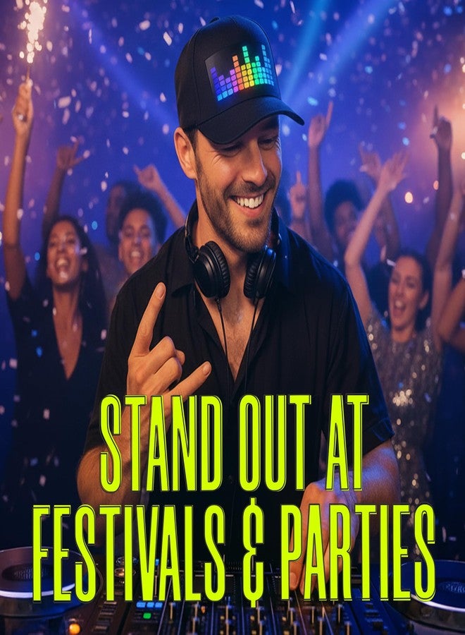 GloFX Black LED Equalizer Baseball Hat - Sound Reactive Light-Up Hat for Raves, Parties & Festivals - 2 AAA Batteries Required, Not Included - Image 2