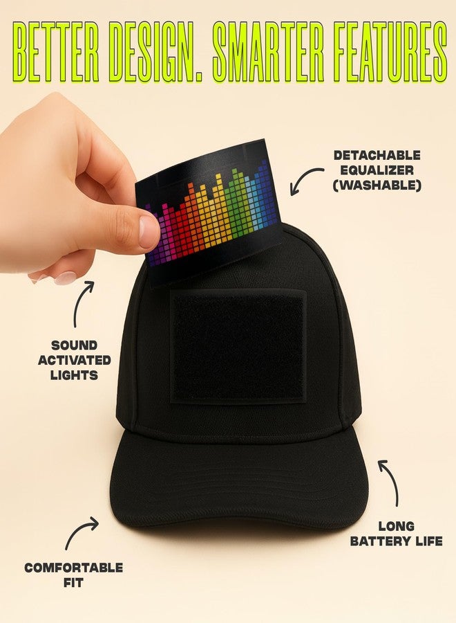 GloFX Black LED Equalizer Baseball Hat - Sound Reactive Light-Up Hat for Raves, Parties & Festivals - 2 AAA Batteries Required, Not Included - Image 4