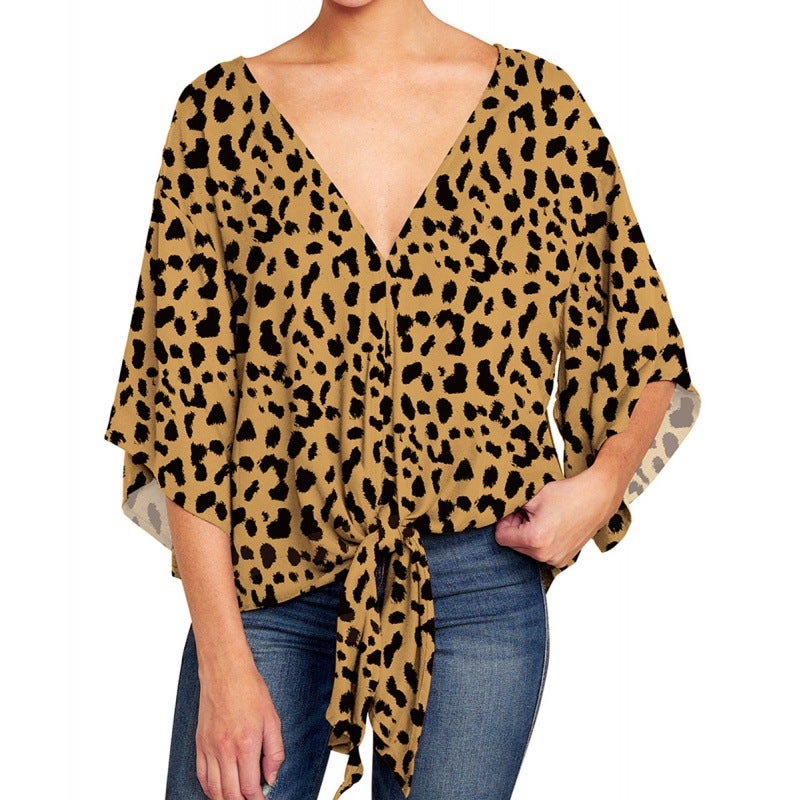 V Collar Half-Sleeve Printed Short Front Lace-Up Casual All-Match Internet-Popular T-Shirt - Image 3