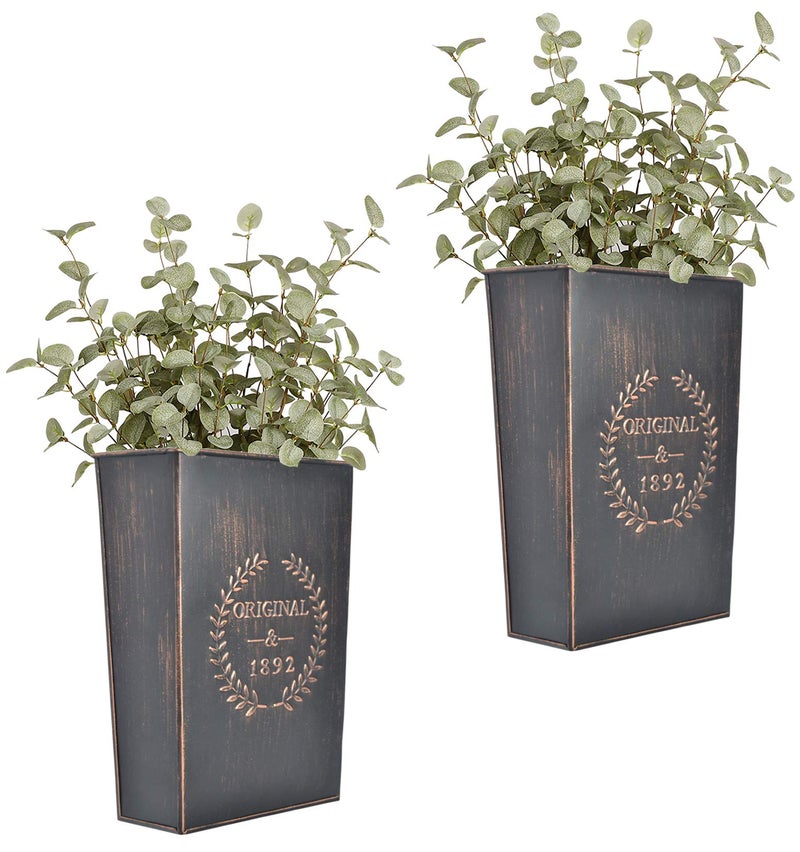 LESEN Rustic Metal Wall Planter Country Home Hanging Wall Vase Pocket for Plants or Flower Indoor or Outdoor Farmhouse Wall Decor,Set of 2 - Image 1