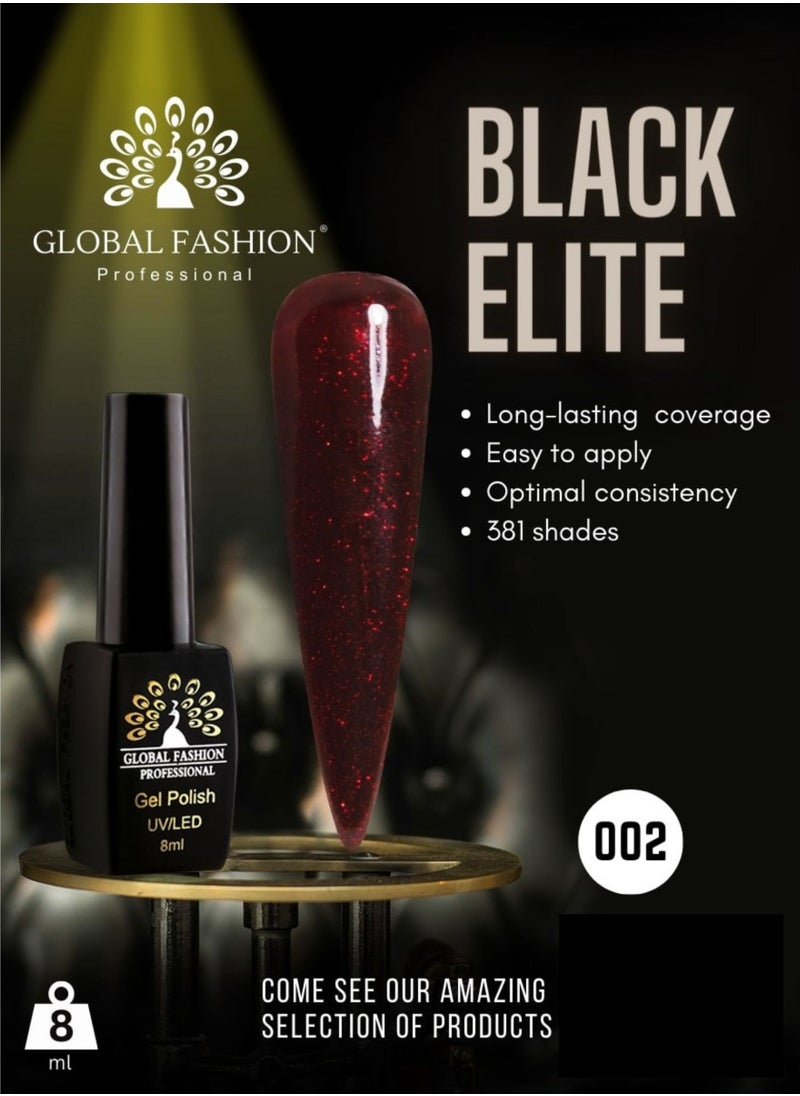 GLOBAL FASHION Global Fashion Black Elite Gel Polish | 132 Colors of Long-Lasting Elegance - 8ml | 002  - Image 2