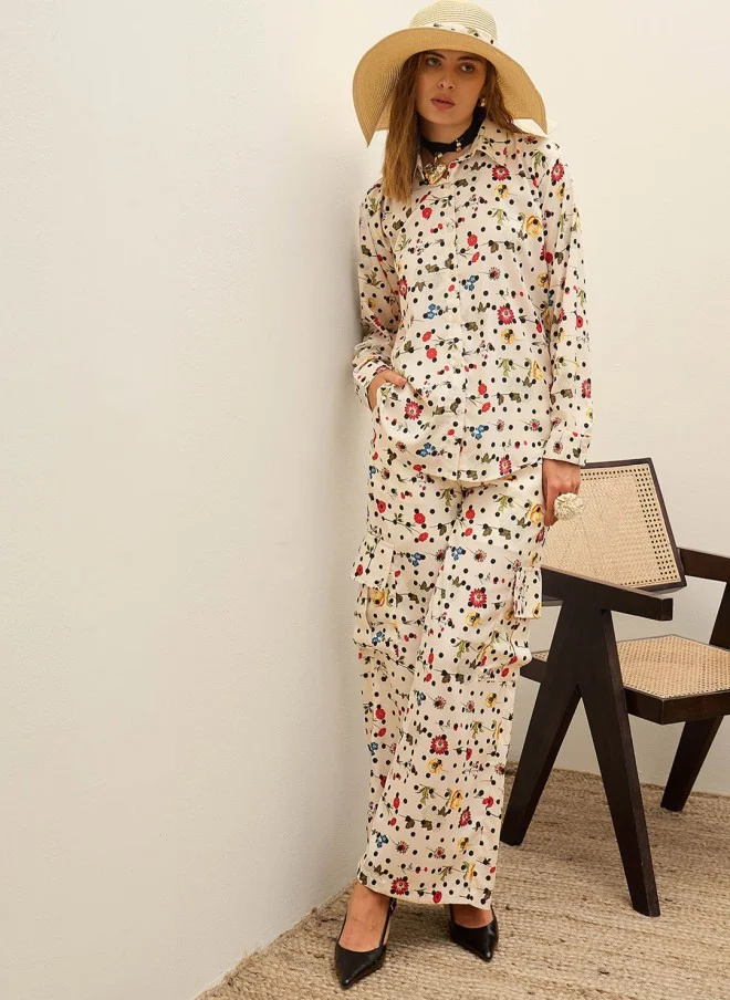 SASSAFRAS Floral Printed Shirt And Palazzo Set For Women