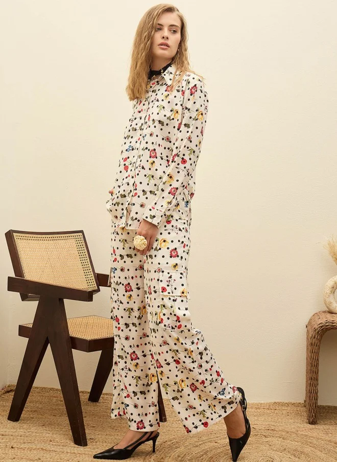 SASSAFRAS Floral Printed Shirt And Palazzo Set For Women
