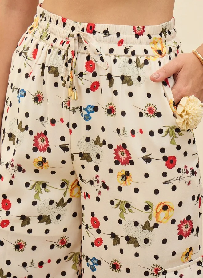 SASSAFRAS Floral Printed Shirt And Palazzo Set For Women