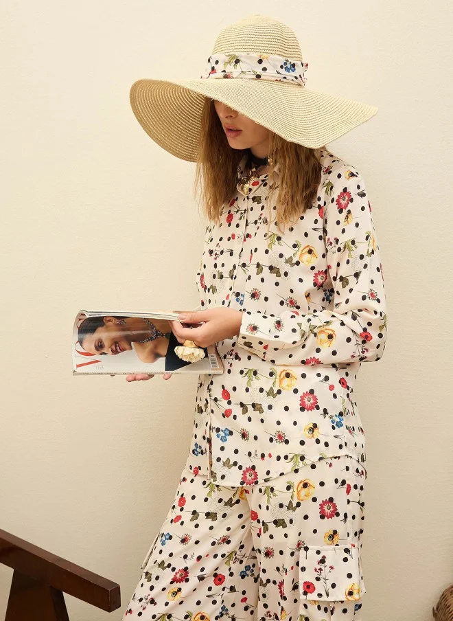 SASSAFRAS Floral Printed Shirt And Palazzo Set For Women