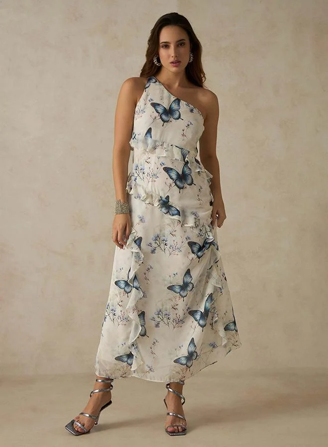 فيرجيو VIRGIO Georgette Asymmetric Ruffle Maxi Dress