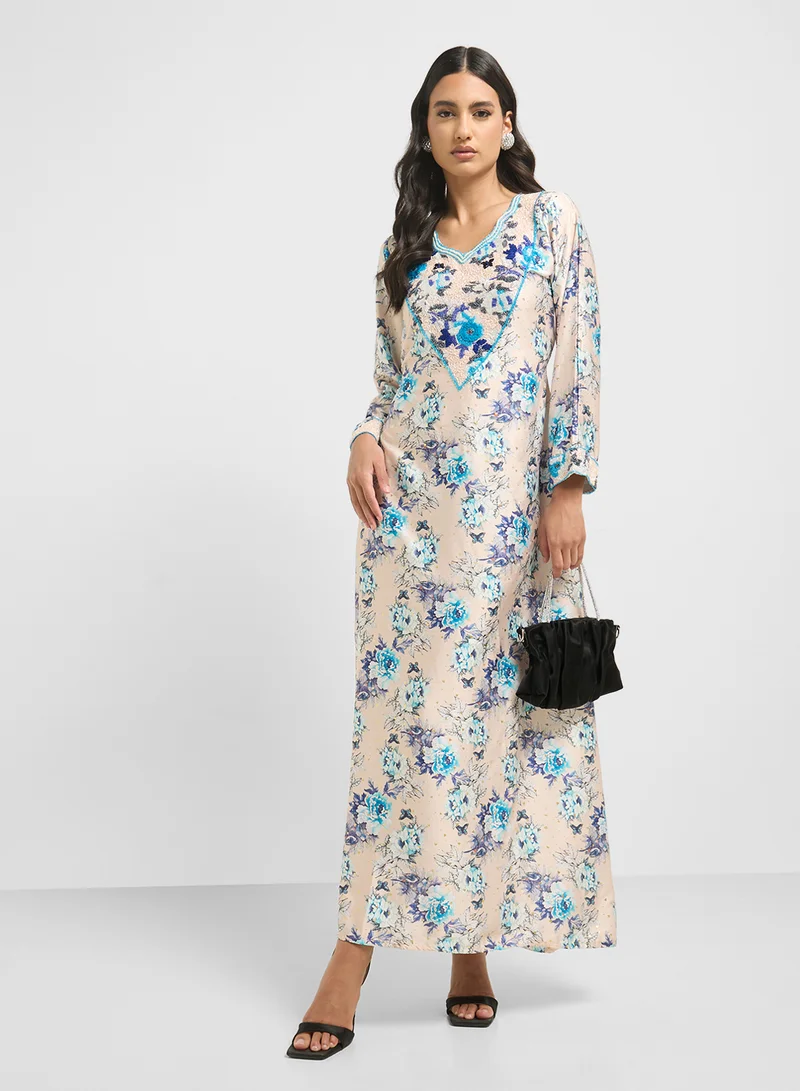 ARABIAN CLOSET Embellished Belted Jalabiya