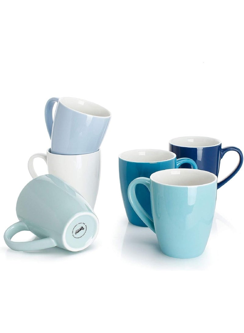 Sweese Porcelain Coffee Mugs - 16 Ounce - Set of 6, Cups for Latte, Hot Tea, Cappuccino, Mocha, Cocoa, 601.003 Multicolor, Blue Assorted Colors - Image 1