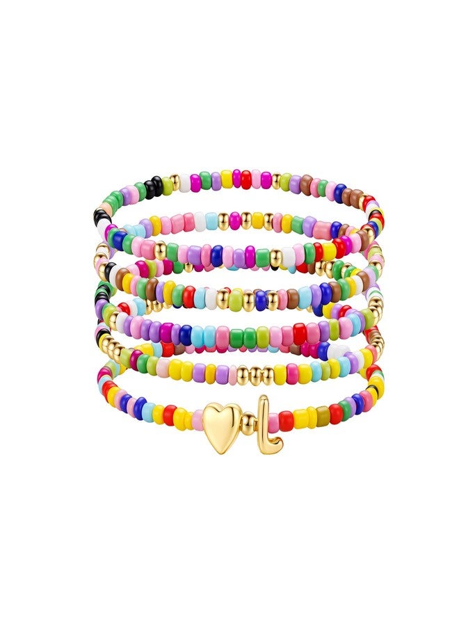 M MOOHAM Bracelets for Women Girls - Colorful Beaded Heart Initial Bracelet for Kids Girls Trendy, Small Dainty Layered Letter L Bracelets Jewelry for Girls Women, Gifts for Women Girls Birthday - Image 1