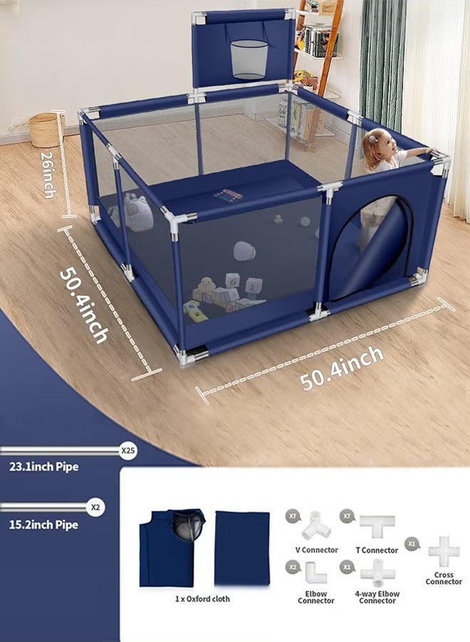 Kissy Baby Foldable Baby Playpen With Safety Fence And Basketball Hoop For Indoor Outdoor - Blue  - Image 4