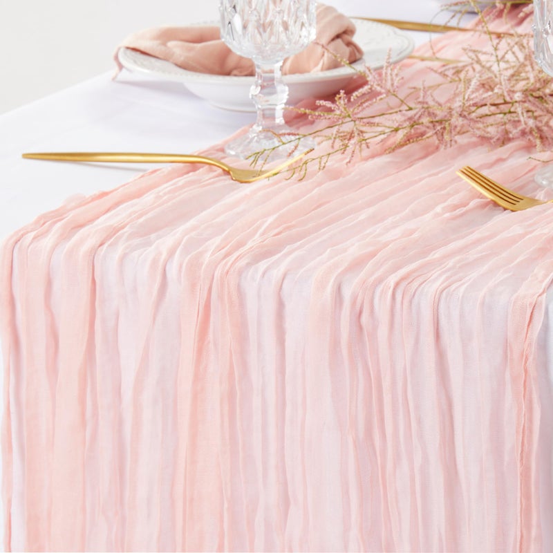 DOLOPL Blush Pink Cheesecloth Table Runner 10FT Baby Shower Decorations for Girl Gauze Wedding Cheese Cloth Table Runner for Bridal Shower Decorations Table Runner, Gender Reveal Decorations - Image 1