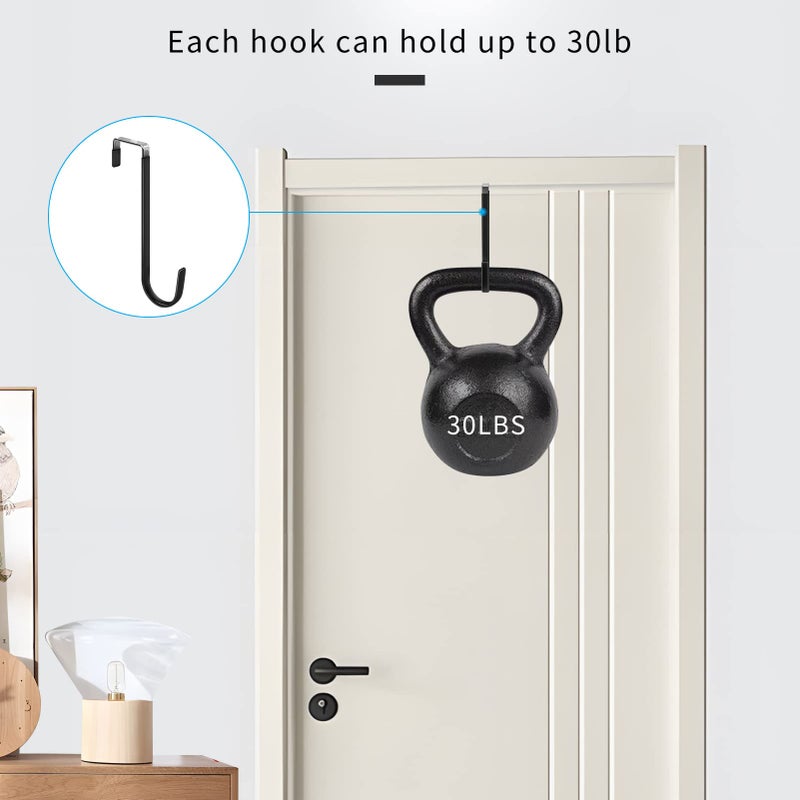FYY Over The Door Hooks, 4 Pack Upgraded Long Door Hangers Hooks with Rubber Prevent Scratches Heavy Duty Organizer Hooks for Hanging Clothes, Towels, Hats, Coats, Bags Black - Image 4