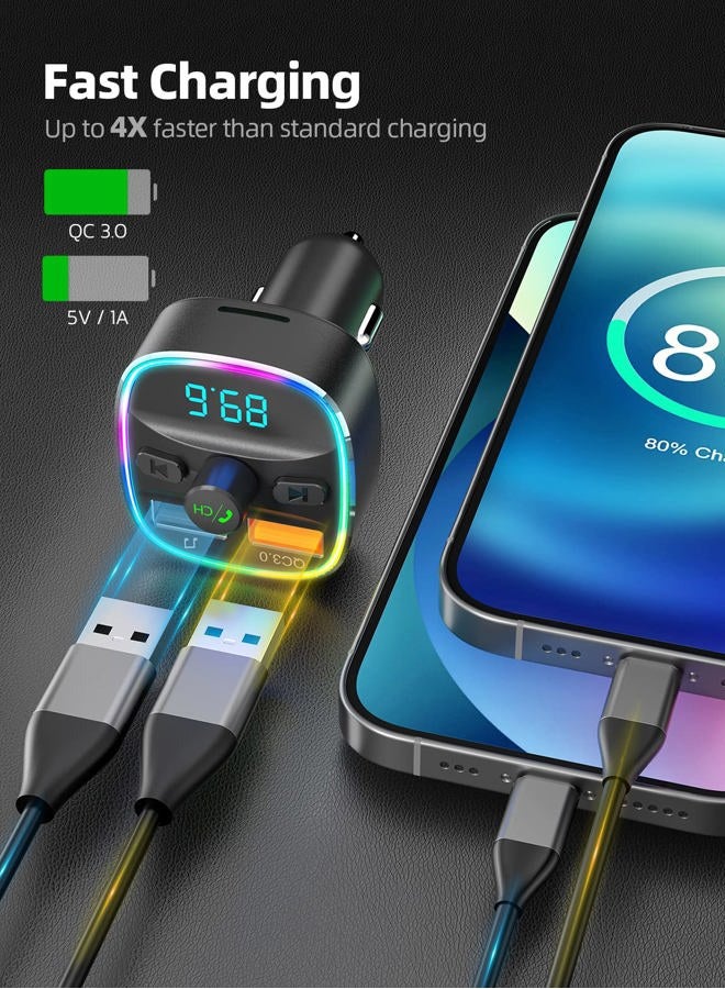 nulaxy نولاكسي ناقل FM بلوتوث، محول سيارة بلوتوث مع شاحن سيارة مزدوج USB، راديو لاسلكي مجموعة سيارة مشغل MP3 يدعم بطاقة TF وقرص USB، مكالمات بدون استخدام اليدين، 7 ألوان إضاءة خلفية LED، NX10 - Image 3