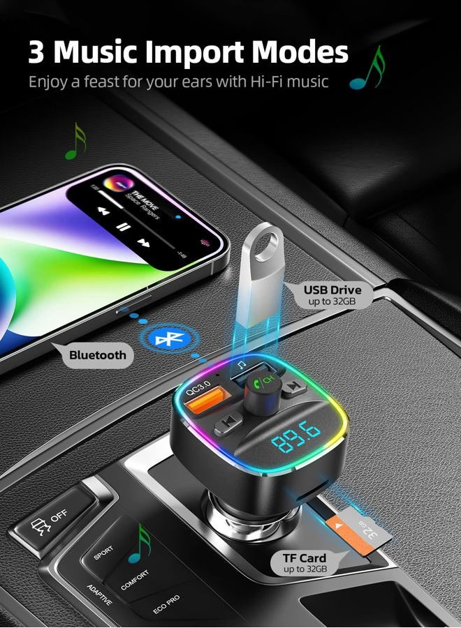 nulaxy نولاكسي ناقل FM بلوتوث، محول سيارة بلوتوث مع شاحن سيارة مزدوج USB، راديو لاسلكي مجموعة سيارة مشغل MP3 يدعم بطاقة TF وقرص USB، مكالمات بدون استخدام اليدين، 7 ألوان إضاءة خلفية LED، NX10 - Image 4