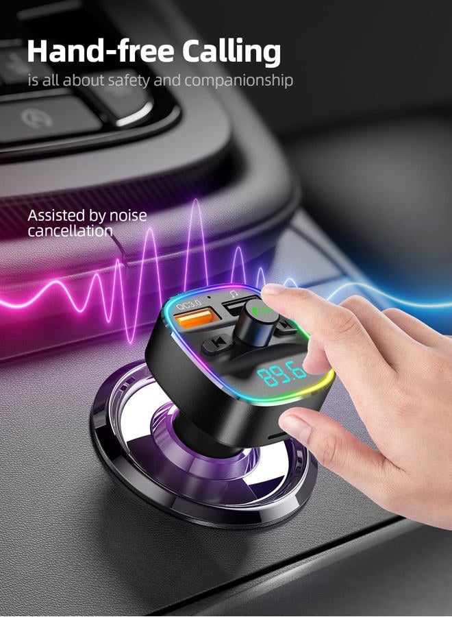nulaxy نولاكسي ناقل FM بلوتوث، محول سيارة بلوتوث مع شاحن سيارة مزدوج USB، راديو لاسلكي مجموعة سيارة مشغل MP3 يدعم بطاقة TF وقرص USB، مكالمات بدون استخدام اليدين، 7 ألوان إضاءة خلفية LED، NX10 - Image 2