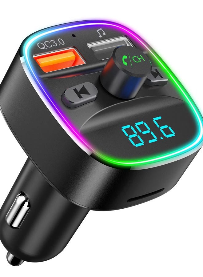 nulaxy نولاكسي ناقل FM بلوتوث، محول سيارة بلوتوث مع شاحن سيارة مزدوج USB، راديو لاسلكي مجموعة سيارة مشغل MP3 يدعم بطاقة TF وقرص USB، مكالمات بدون استخدام اليدين، 7 ألوان إضاءة خلفية LED، NX10 - Image 1