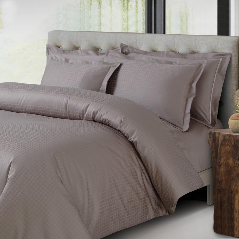 Malako Como Jacquard Taupe Brown 100% Cotton King Size Bedsheet with 2 Pillow Covers - Image 5