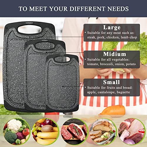 Viretang Plastic Cutting Board, 3 Pieces Dishwasher Safe Cutting Boards with Juice Grooves, Easy Grip Handle, Non-Slip, with Grinding Area for Grinding Garlic and Ginger（Dark Grey, XL） - Image 5