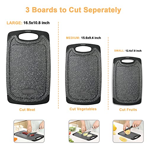 Viretang Plastic Cutting Board, 3 Pieces Dishwasher Safe Cutting Boards with Juice Grooves, Easy Grip Handle, Non-Slip, with Grinding Area for Grinding Garlic and Ginger（Dark Grey, XL） - Image 3