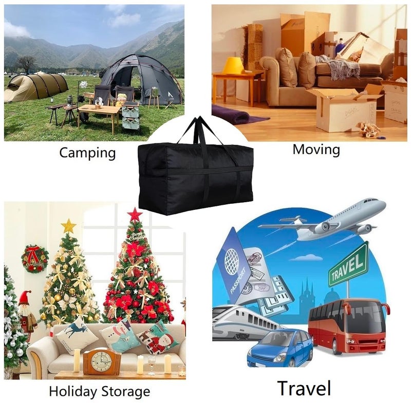 DoYiKe Extra Large Canvas Storage Duffle Bag with Zippers and Handles, Black Big Foldable Duffle Bag for Travel -100L - Image 5