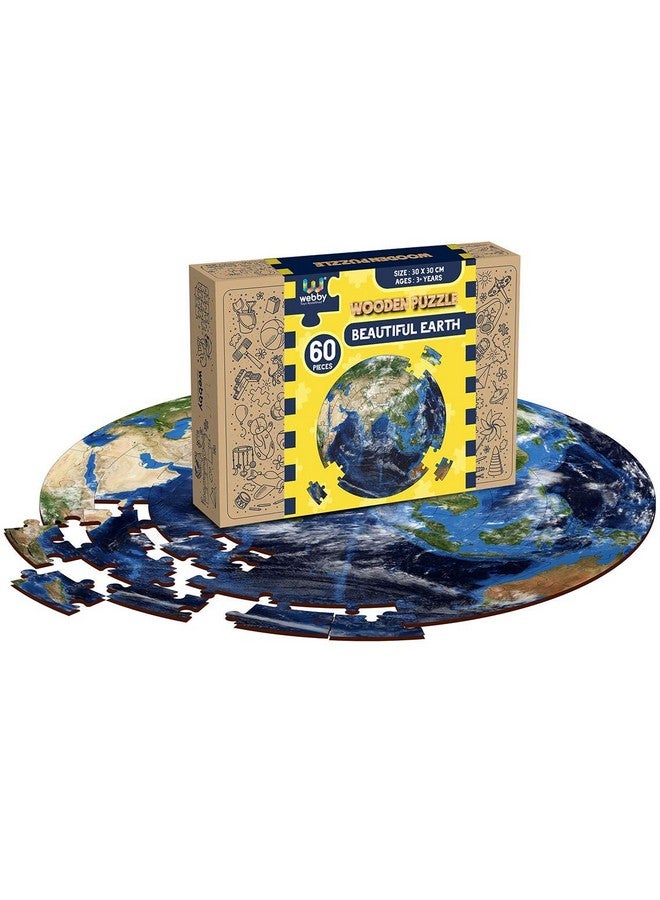 Webby Wooden Earth Jigsaw Puzzle, 60 Pcs, Multicolor - Image 1